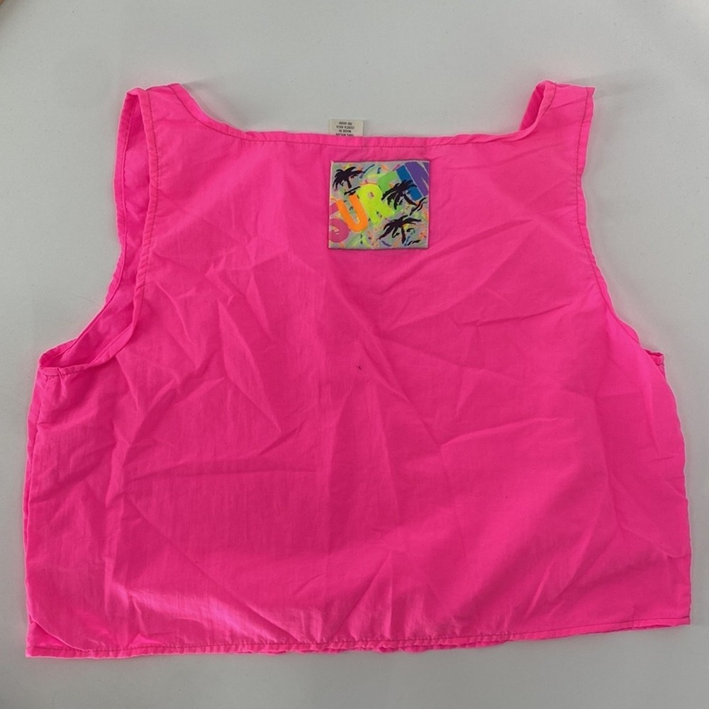 Shell Shack Vintage‎ 80s Surf Crop Top Womens Size M Neon Pink Nylon Retro Y2K